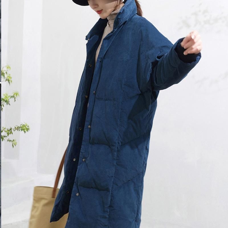 Winter Corduray Simple Thick Duck Down Blue Overcoat