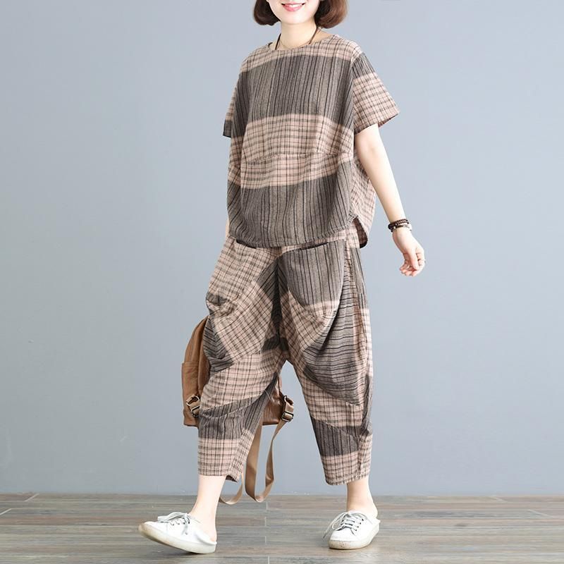 Casual Løs Plaid Ruched Wide Ben Set