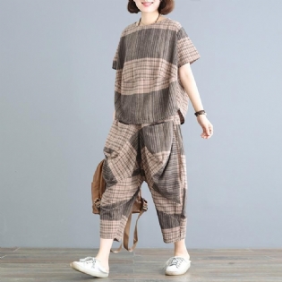 Casual Løs Plaid Ruched Wide Ben Set