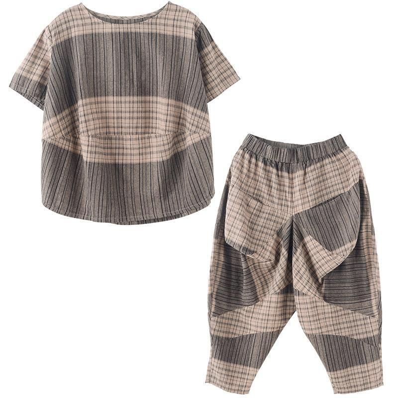 Casual Løs Plaid Ruched Wide Ben Set