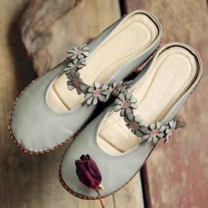 Blomster Håndlavede Comfy Closed Toe Flats Casual Sko 34-41