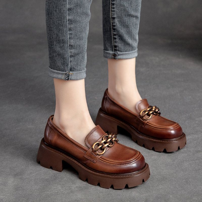 Dame Forår Retro Læder Casual Loafers