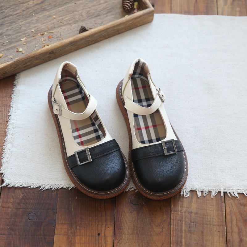 Dame Retro Casual Round Head Pu Loafers