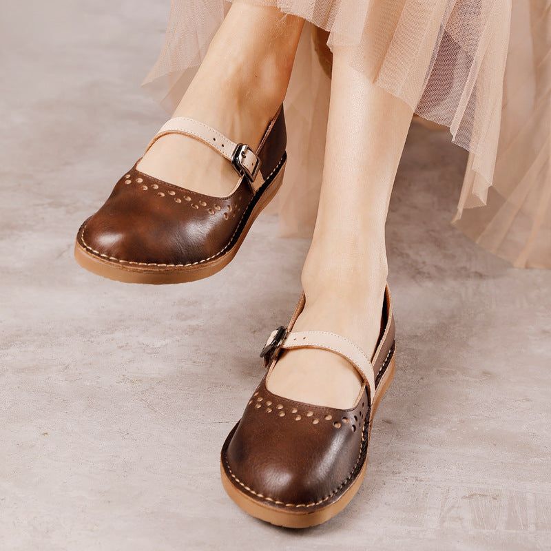 Dame Spring Hollow Leahter Håndlavede Retro Casual Loafers