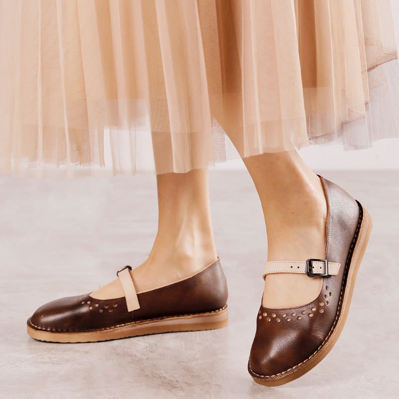 Dame Spring Hollow Leahter Håndlavede Retro Casual Loafers