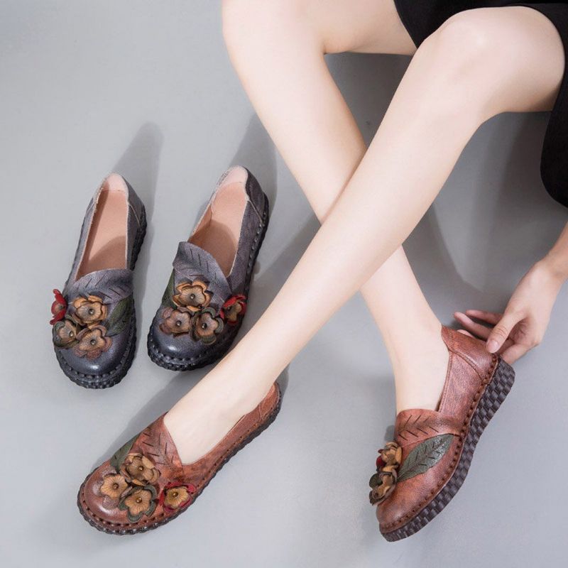 Floral Etniske Flats Syning Loafers Sko