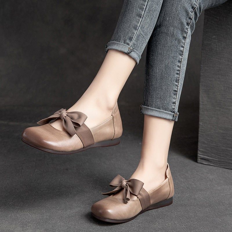 Forår Retro Casual Bowknot Elegant Læder Loafers