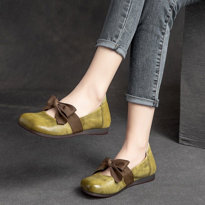 Forår Retro Casual Bowknot Elegant Læder Loafers