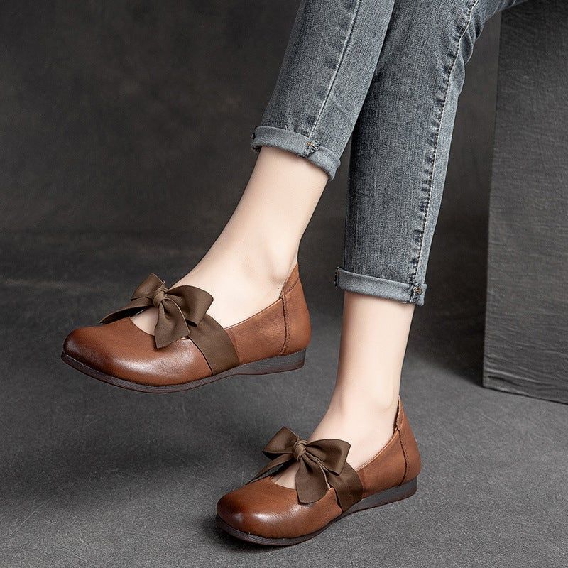 Forår Retro Casual Bowknot Elegant Læder Loafers