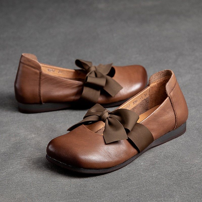 Forår Retro Casual Bowknot Elegant Læder Loafers