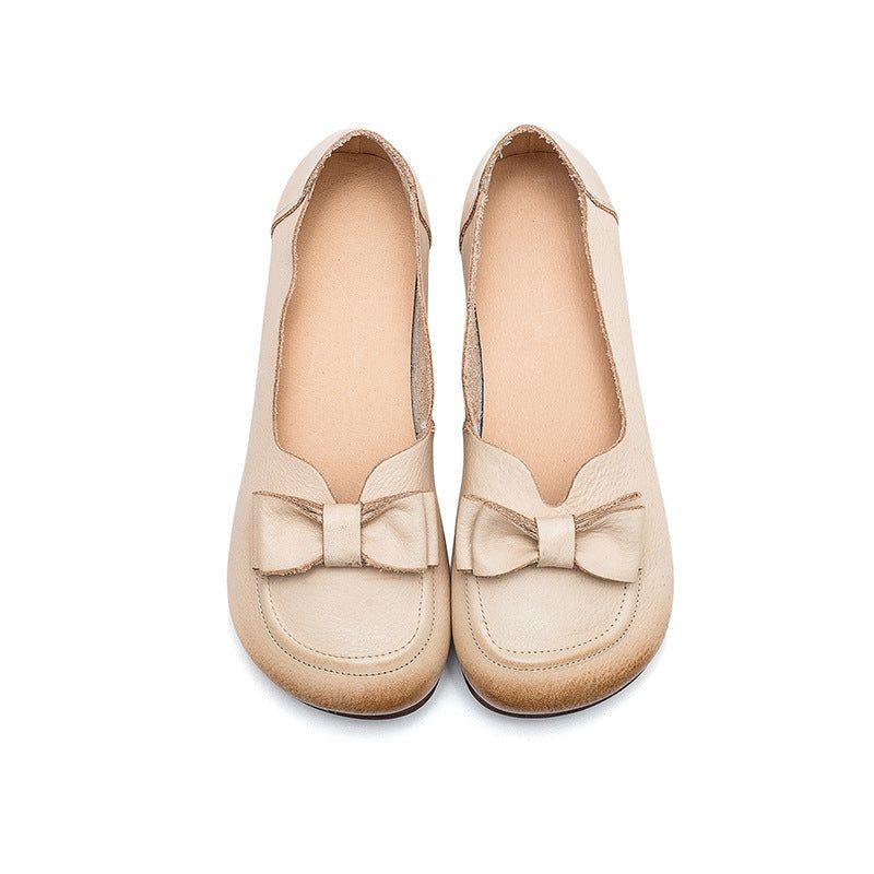 Forår Sommer Kvinder Retro Læder Bowknot Loafers