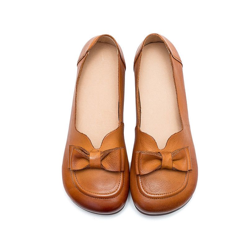 Forår Sommer Kvinder Retro Læder Bowknot Loafers