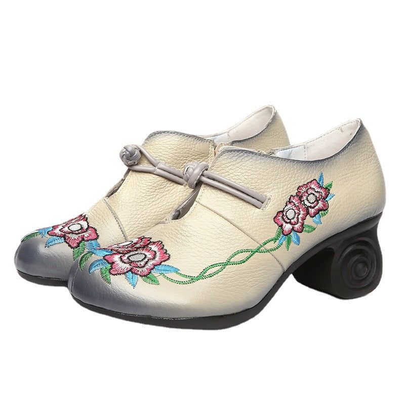 Forår Sommer Kvinder Vintage Floral Læder Loafers