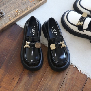 Forår Sommer Retro Koskind Rundt Hoved Fashion Bear Loafers