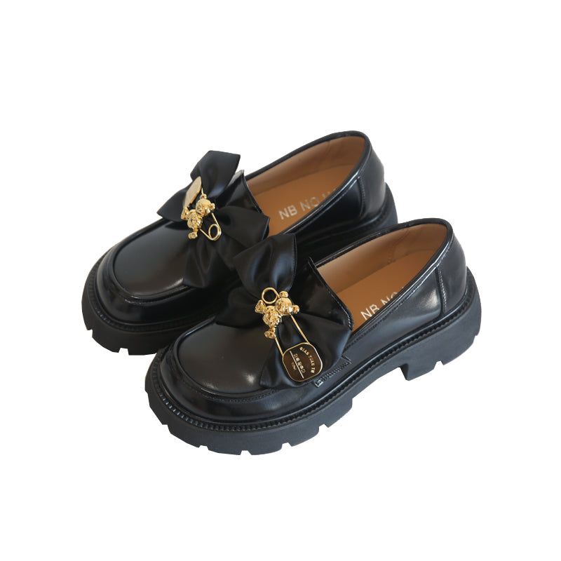 Kvinder Bowknot Casual Læder Wedge Black Loafers