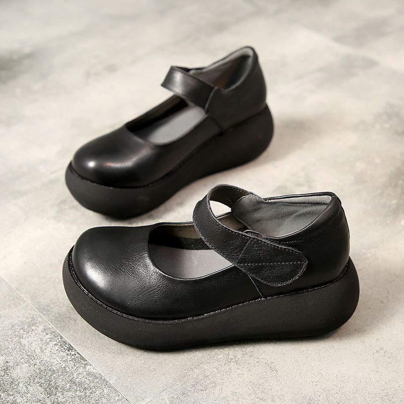 Kvinder Forår Sommer Retro Casual Læder Velcro Tape Loafers