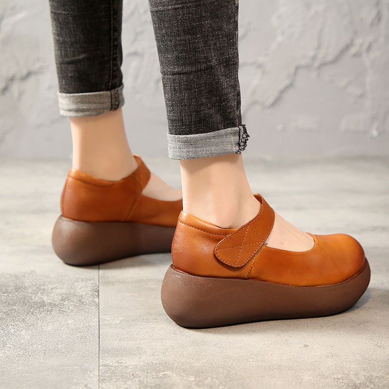 Kvinder Forår Sommer Retro Casual Læder Velcro Tape Loafers