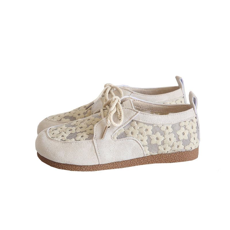 Kvinder Retro Floral Mesh Sommer Bomuld Linned Loafers