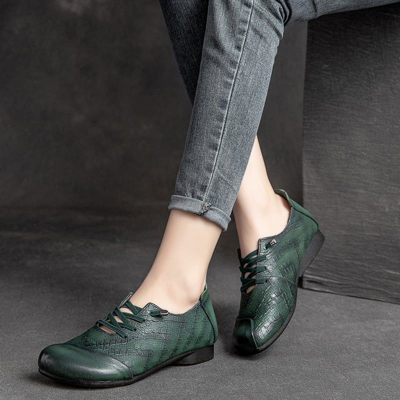 Kvinder Spring Retro Læder Flade Casual Loafers