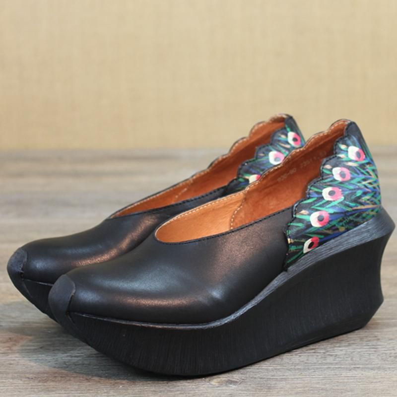 Kvinder Wedge Peacock Tail Print Syning Af Fritidssko