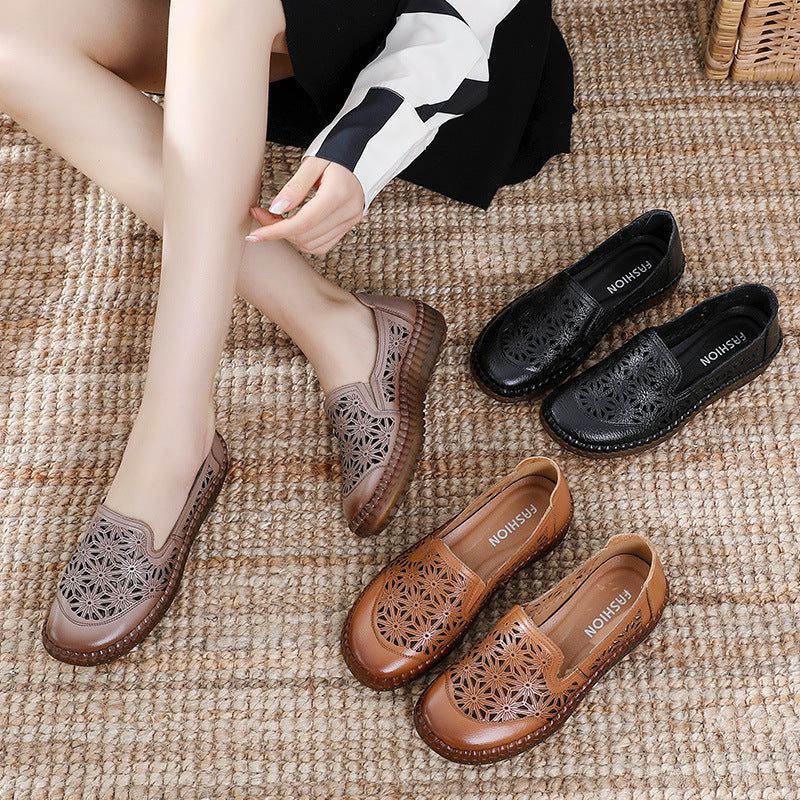 Læder Casual Hollow Out Loafers Plus Size