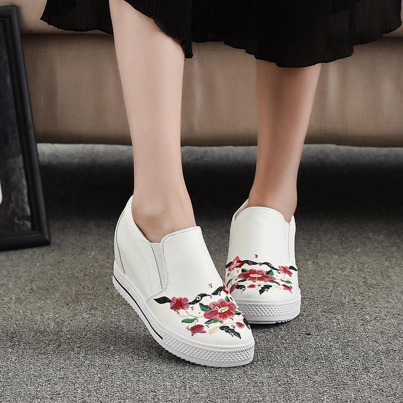 National Tykbundet Broderi Flower Flat Retro Casual Sko