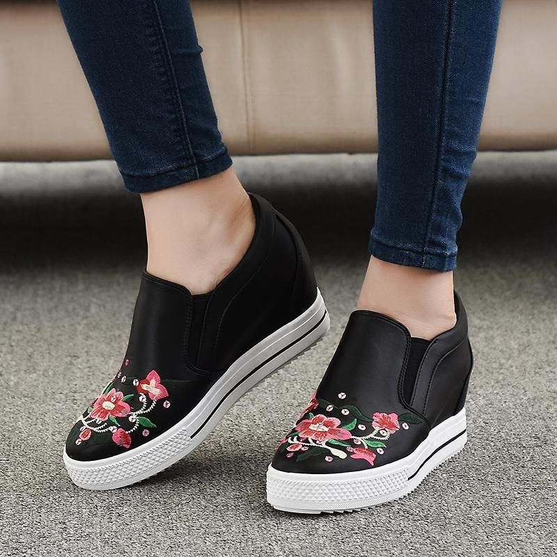 National Tykbundet Broderi Flower Flat Retro Casual Sko