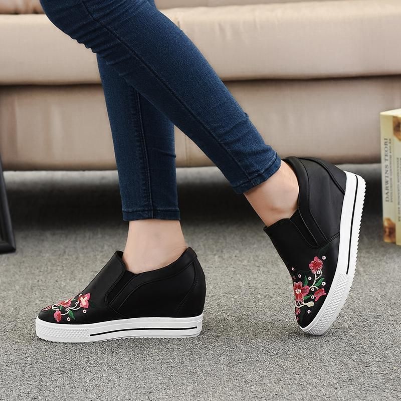 National Tykbundet Broderi Flower Flat Retro Casual Sko