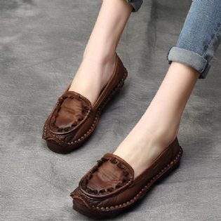 Plus Size Dame Forår Sommer Retro Læder Loafers