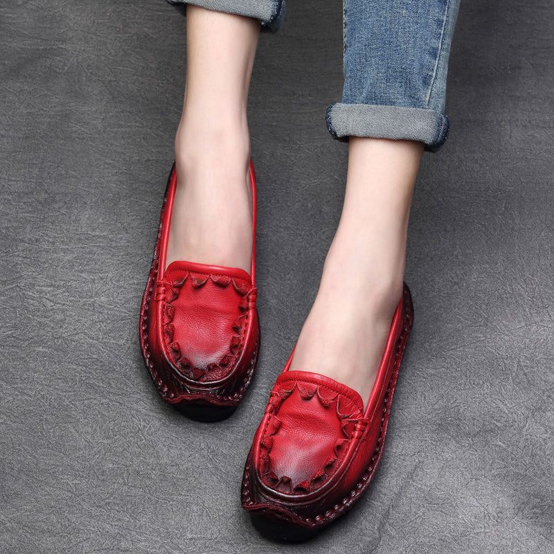 Plus Size Dame Forår Sommer Retro Læder Loafers