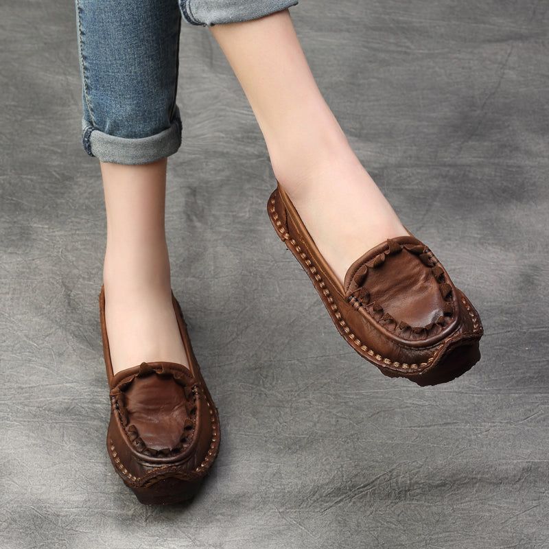 Plus Size Dame Forår Sommer Retro Læder Loafers