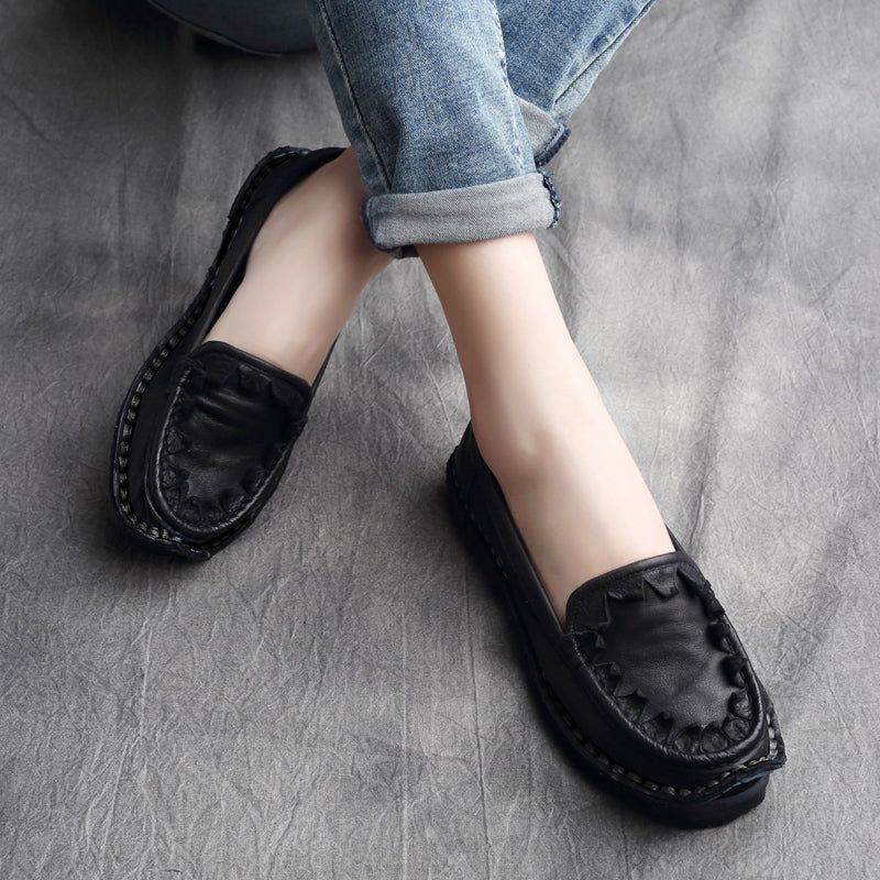 Plus Size Dame Forår Sommer Retro Læder Loafers