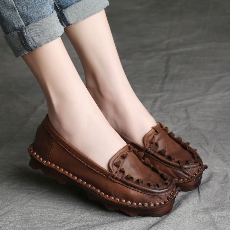 Plus Size Dame Forår Sommer Retro Læder Loafers