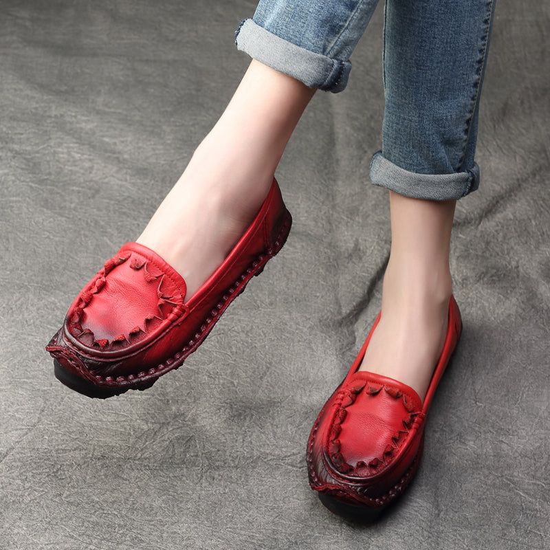 Plus Size Dame Forår Sommer Retro Læder Loafers