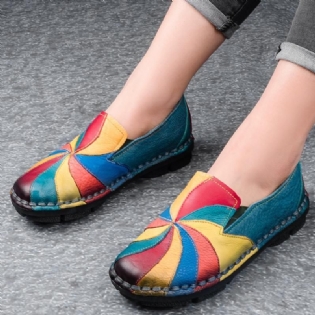 Retro Multi-color Windmill Læder Slip On Håndlavede Flade Loafers