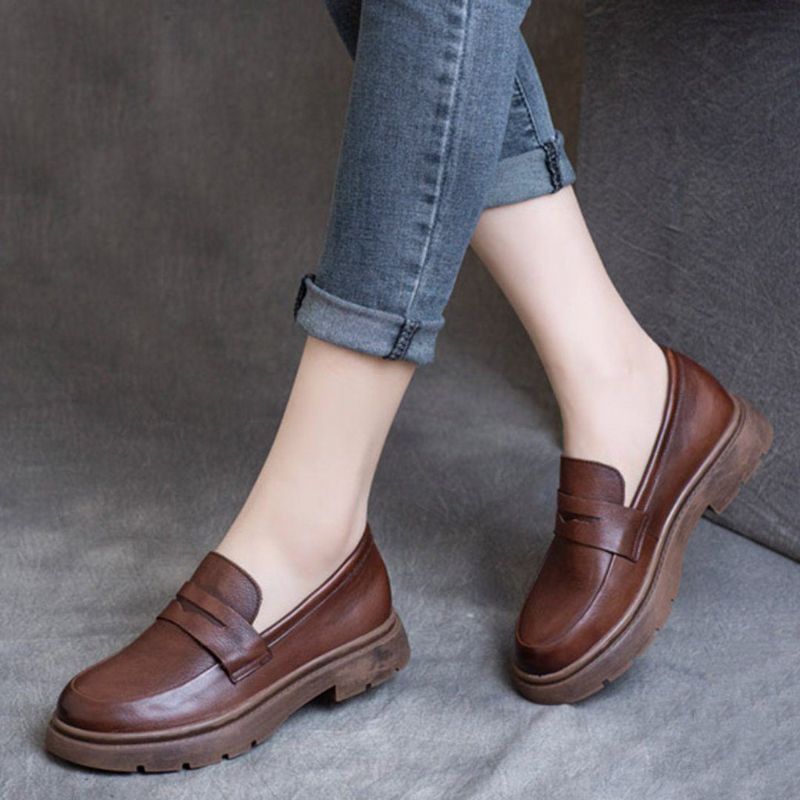 Spring Læder British Round Toe Loafers Sko