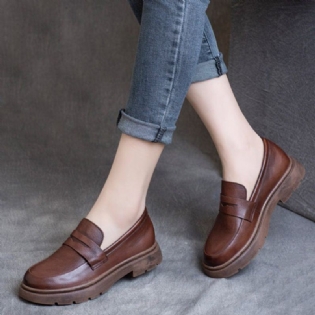 Spring Læder British Round Toe Loafers Sko