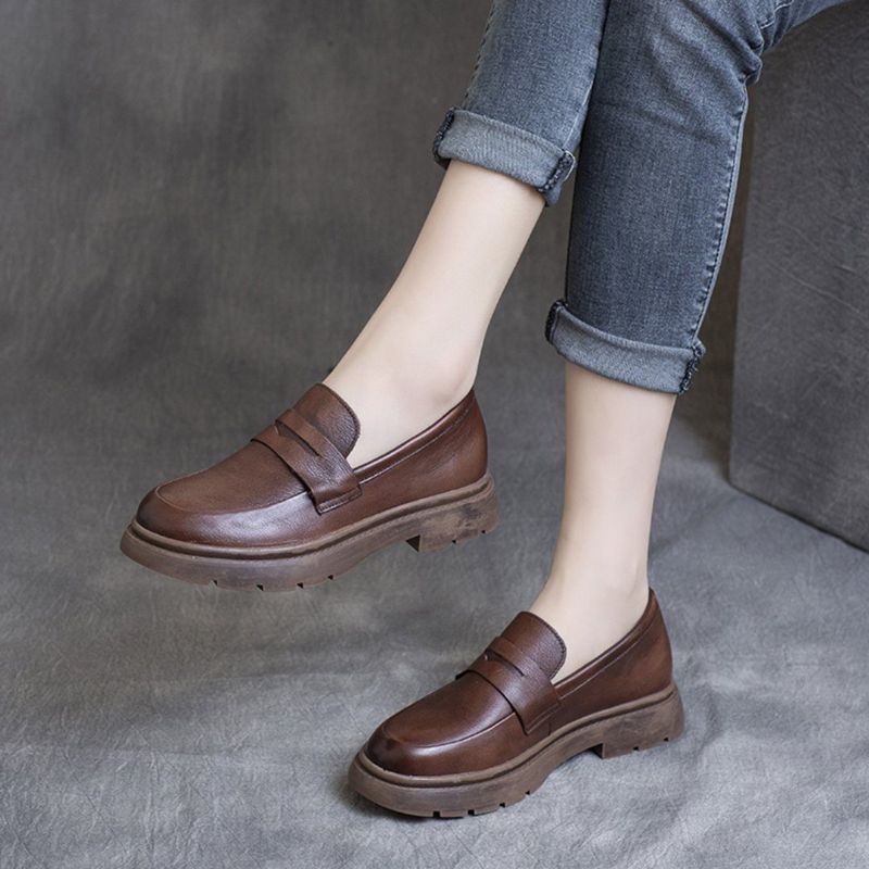 Spring Læder British Round Toe Loafers Sko