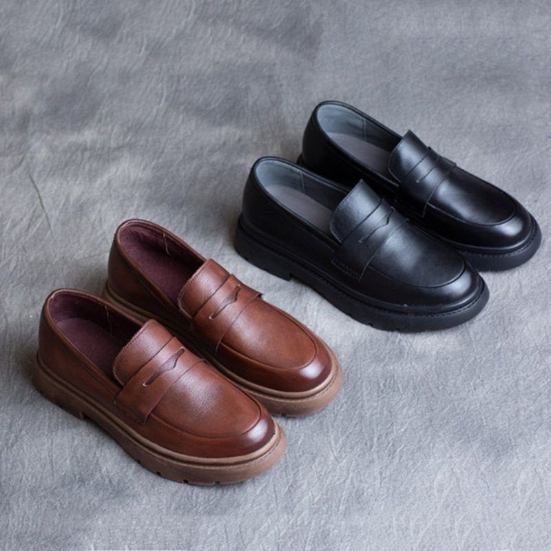 Spring Læder British Round Toe Loafers Sko