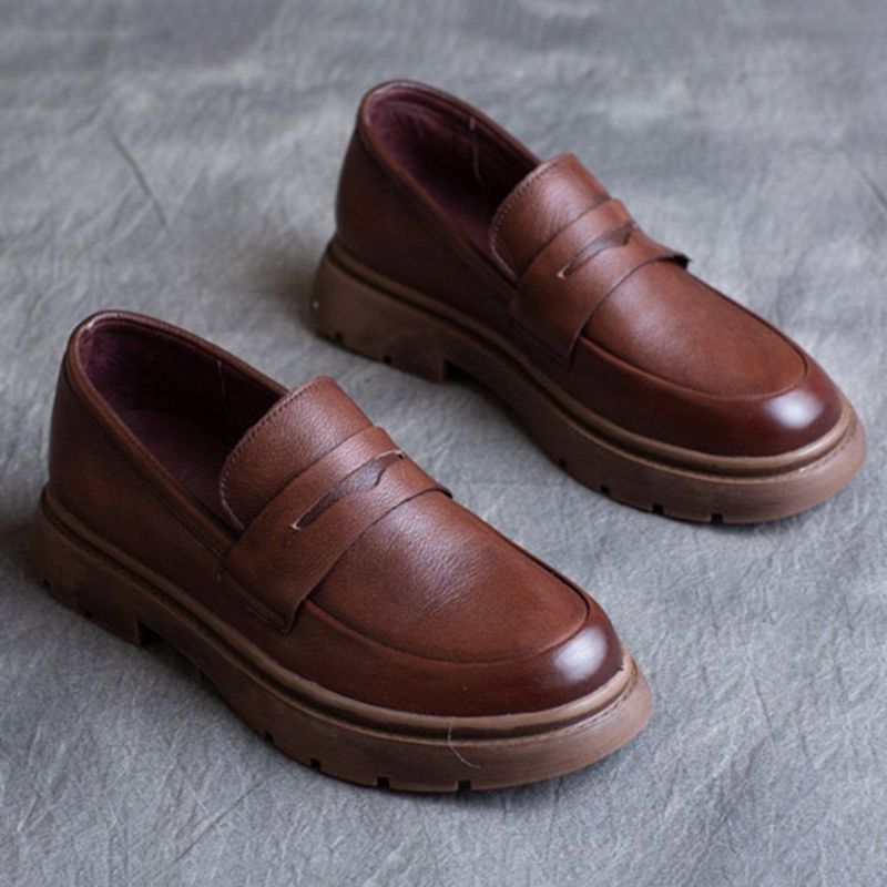 Spring Læder British Round Toe Loafers Sko