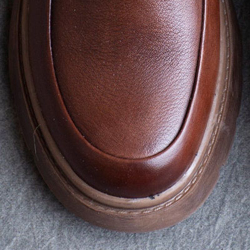 Spring Læder British Round Toe Loafers Sko