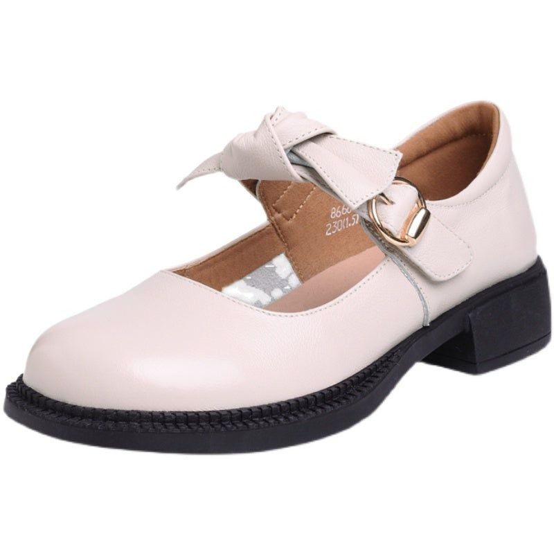 Spring Læder Rundt Hoved Velcro Bowknot Casual Loafers