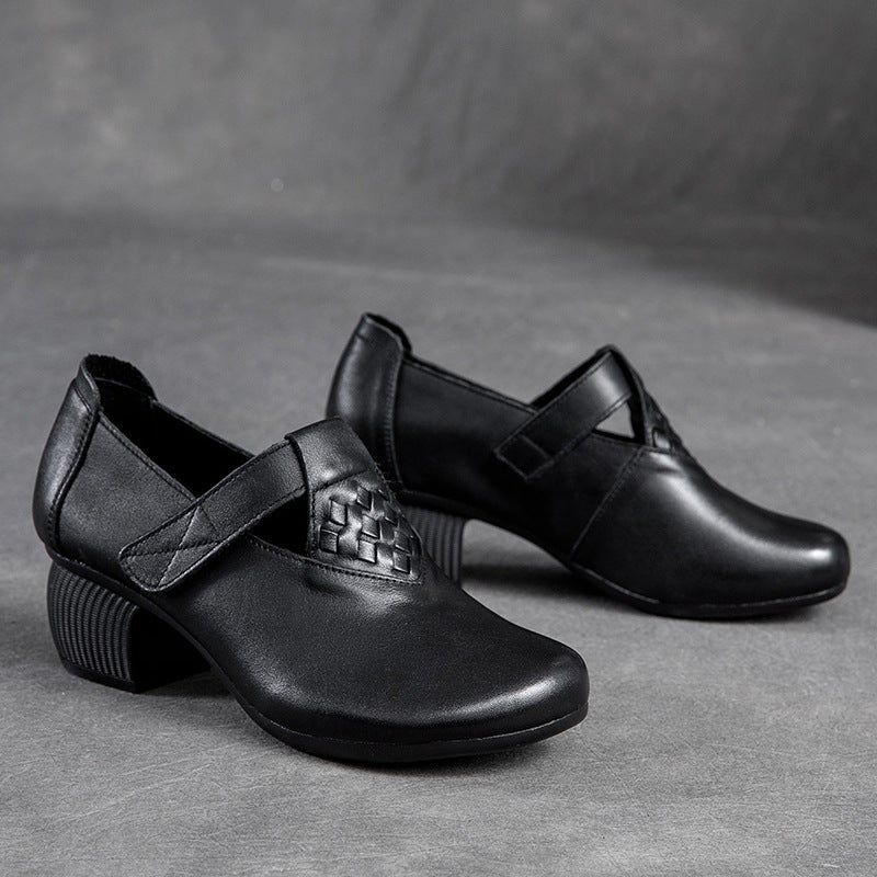 Spring Velcro Tape Retro Læder Rund Hoved Loafers