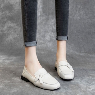 Square Toe Læder Slip-on Flats Casual Sko