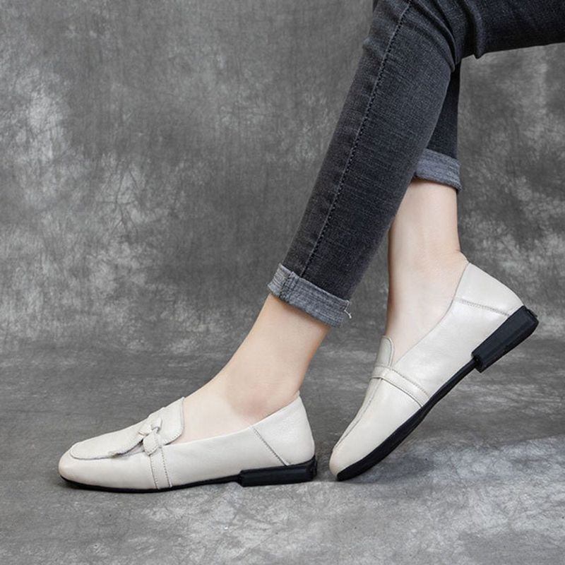 Square Toe Læder Slip-on Flats Casual Sko