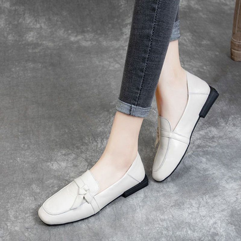 Square Toe Læder Slip-on Flats Casual Sko