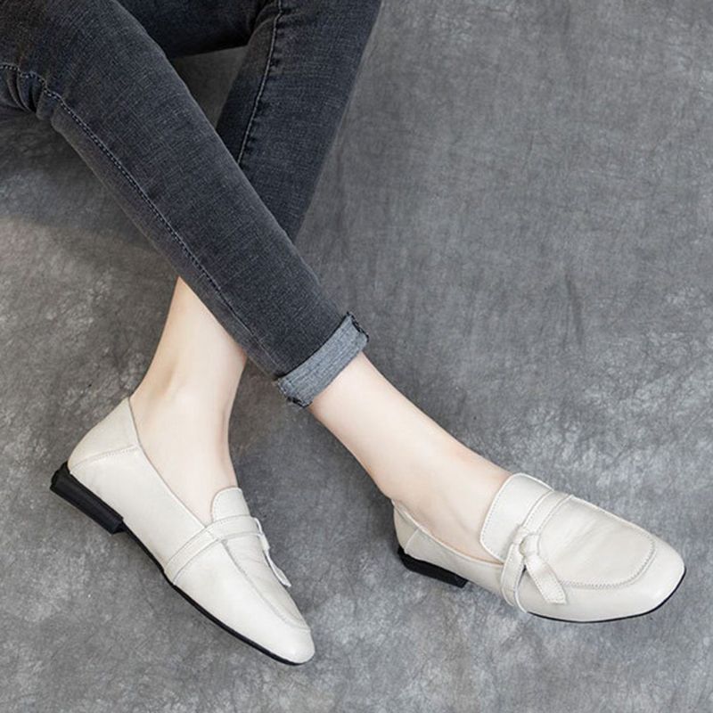 Square Toe Læder Slip-on Flats Casual Sko