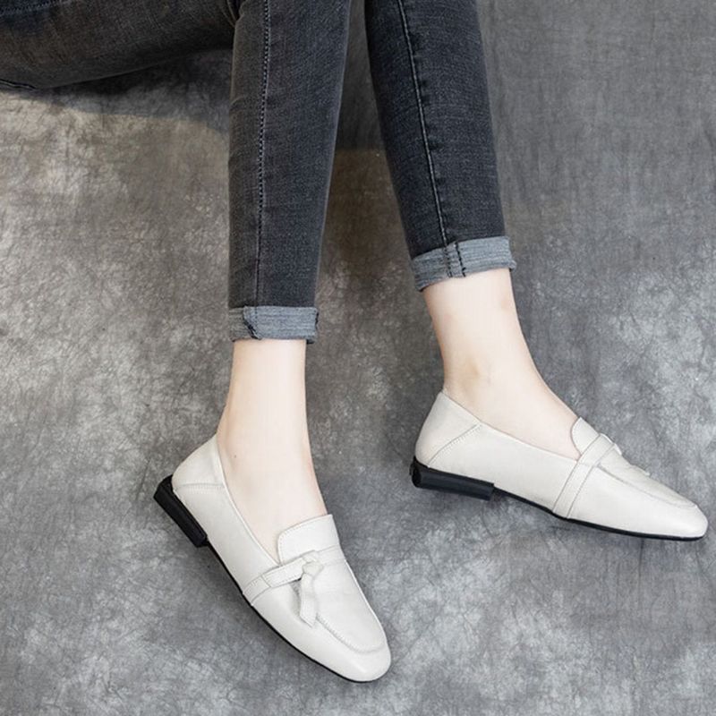 Square Toe Læder Slip-on Flats Casual Sko