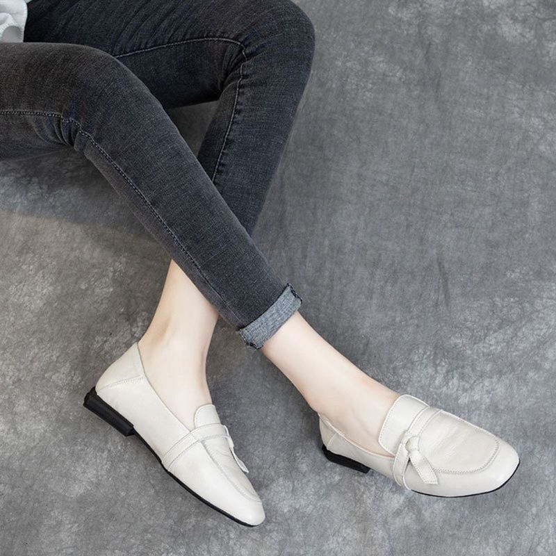 Square Toe Læder Slip-on Flats Casual Sko