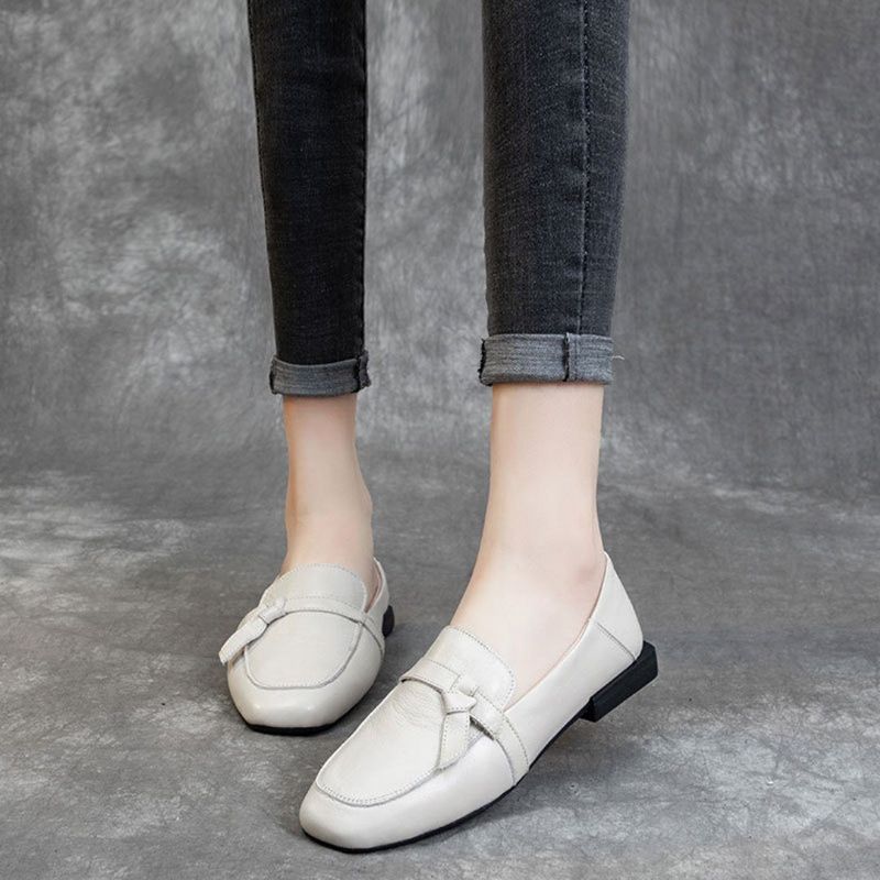 Square Toe Læder Slip-on Flats Casual Sko